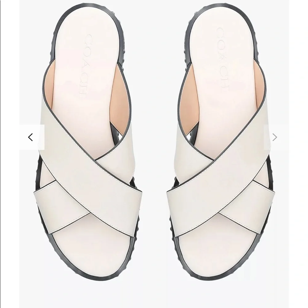 Coach Hayley Bead Cross Over Slider Sandals, Natural Putty - Picture 3 of 5